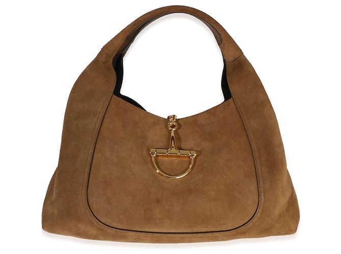 Borsa a tracolla Maxi Horsebit Gucci in camoscio marrone - vista 8