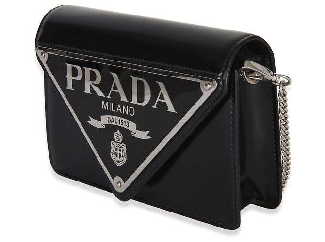 Bolso bandolera Prada de piel Spazzolato negra con placa de logo triangular y solapa Negro - vista 3
