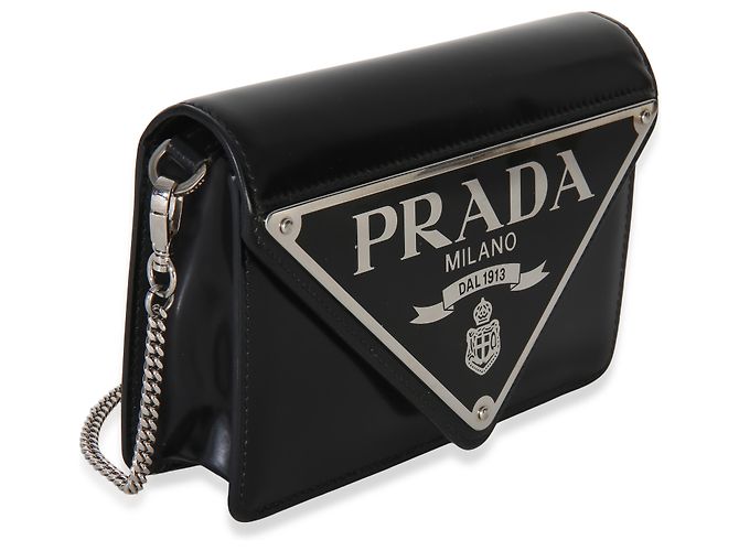 Bolso bandolera Prada de piel Spazzolato negra con placa de logo triangular y solapa Negro - vista 4