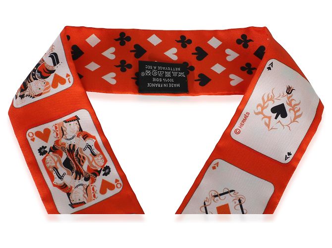 Hermès Orange Vermillion Jeu de Cartes Silk Twilly - vista 2