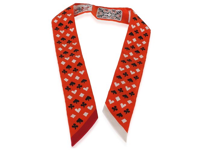 Hermès Orange Vermillion Jeu de Cartes Silk Twilly - vista 3