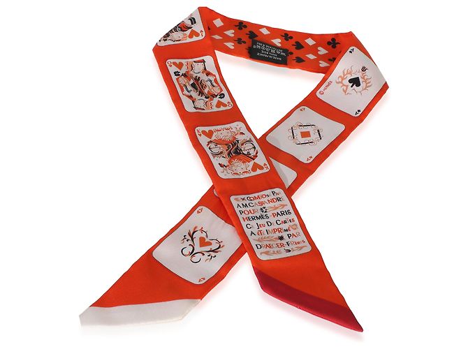 Hermès Orange Vermillion Jeu de Cartes Silk Twilly - vista 4