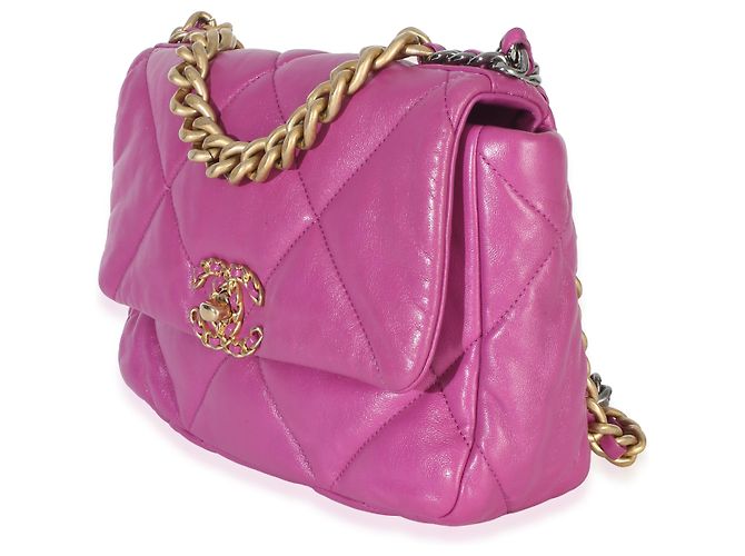 Borsa a patta Chanel 19 Medium in pelle d'agnello matelassé viola Porpora - vista 3