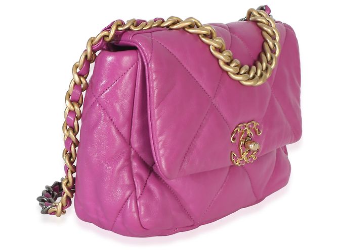 Borsa a patta Chanel 19 Medium in pelle d'agnello matelassé viola Porpora - vista 4
