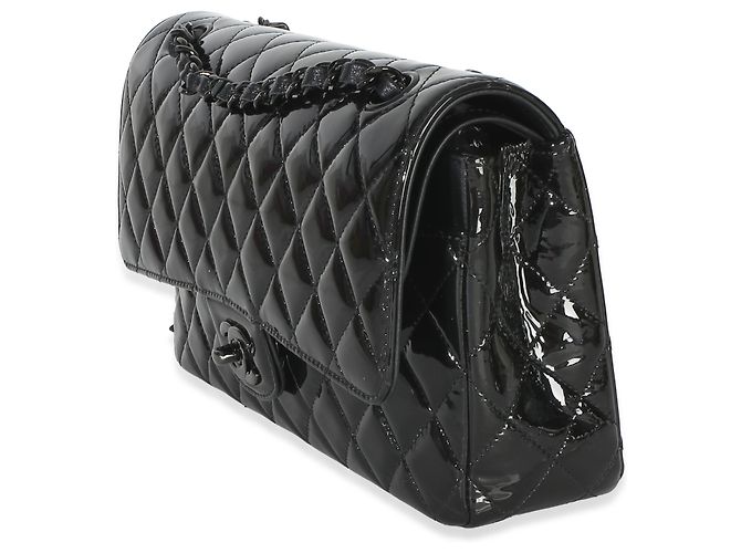 Gabrielle Borsa Chanel So Black Quilted Patent Medium Classic Double Flap Bag Nero - vista 3