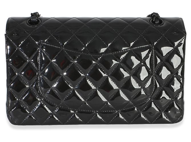 Gabrielle Borsa Chanel So Black Quilted Patent Medium Classic Double Flap Bag Nero - vista 4