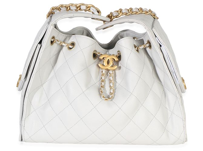 Gabrielle Chanel Small Chanel 25 Hobo aus gestepptem Caviar-Leder in Hellgrau Braun - Ansicht 7