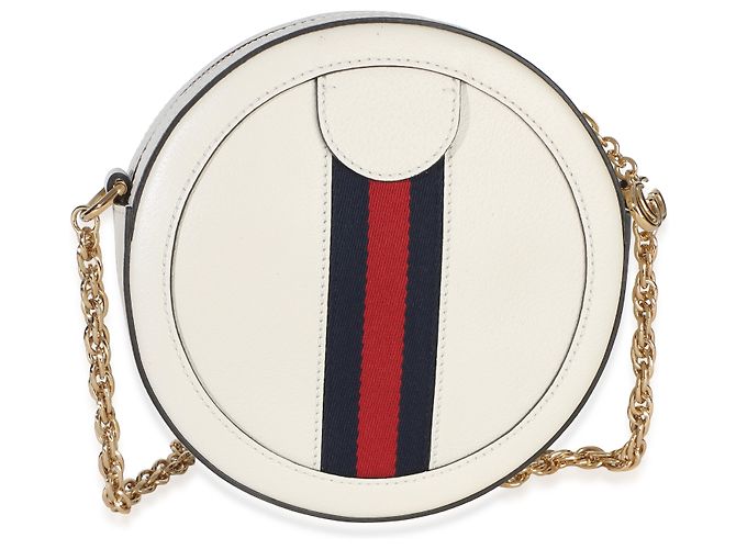 Borsa rotonda Mini Ophidia Gucci in pelle di vitello testurizzata Mystic White con banda Web Bianco - vista 2
