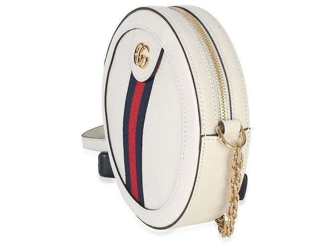 Borsa rotonda Mini Ophidia Gucci in pelle di vitello testurizzata Mystic White con banda Web Bianco - vista 3