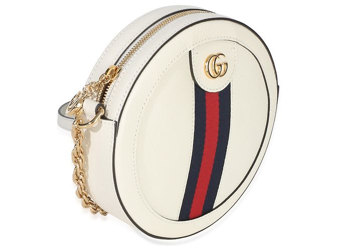 Borsa rotonda Mini Ophidia Gucci in pelle di vitello testurizzata Mystic White con banda Web Bianco - vista 4