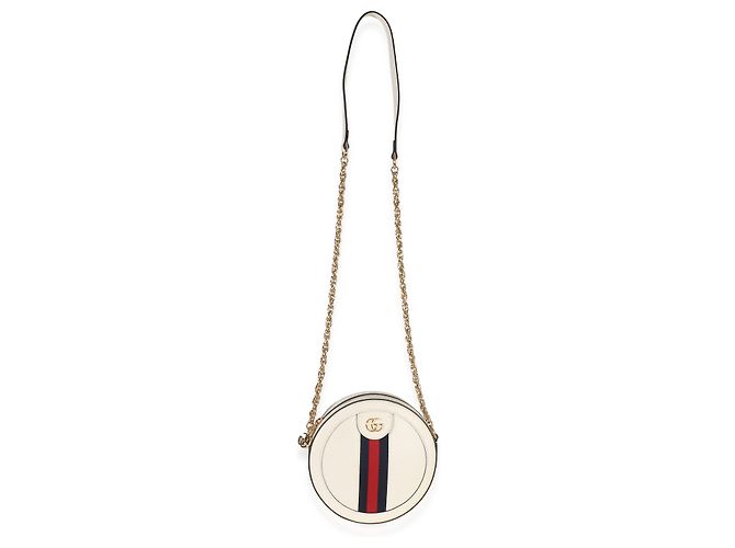 Borsa rotonda Mini Ophidia Gucci in pelle di vitello testurizzata Mystic White con banda Web Bianco - vista 5