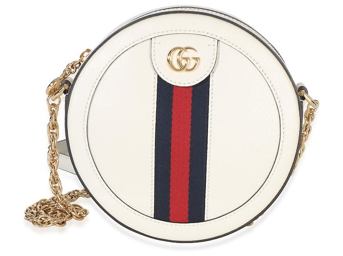 Borsa rotonda Mini Ophidia Gucci in pelle di vitello testurizzata Mystic White con banda Web Bianco - vista 8