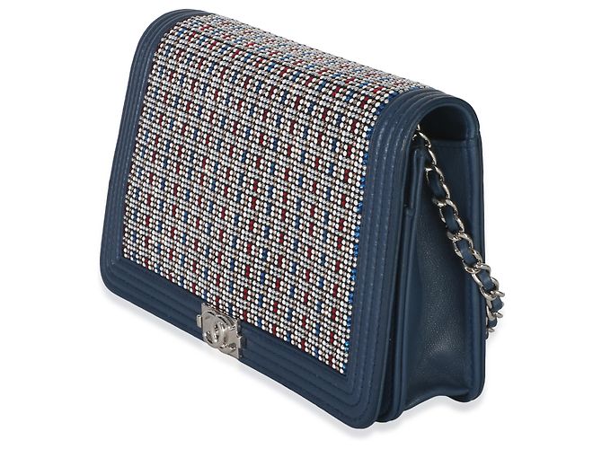 Chanel Paris Cuba Blue Multicolor Lambskin Strass Boy Wallet On Chain - vista 3