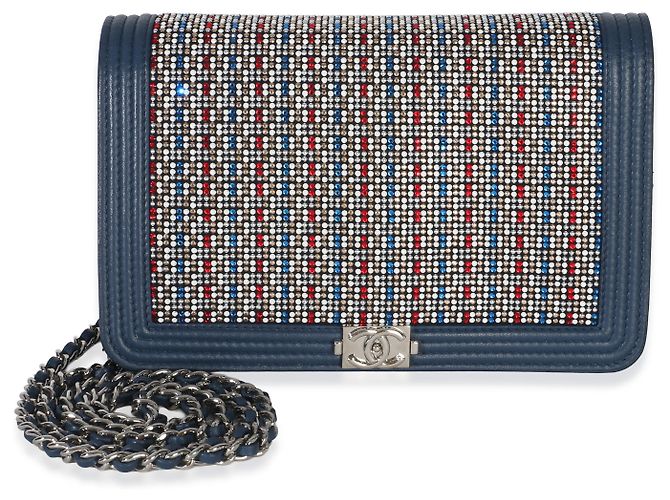 Chanel Paris Cuba Blue Multicolor Lambskin Strass Boy Wallet On Chain - vista 8