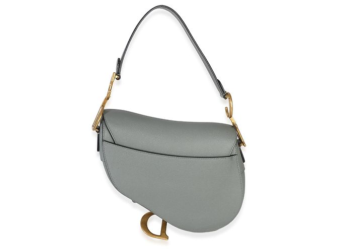 Borsa Saddle Media in vitello grana blu grigio Christian Dior Marrone - vista 2
