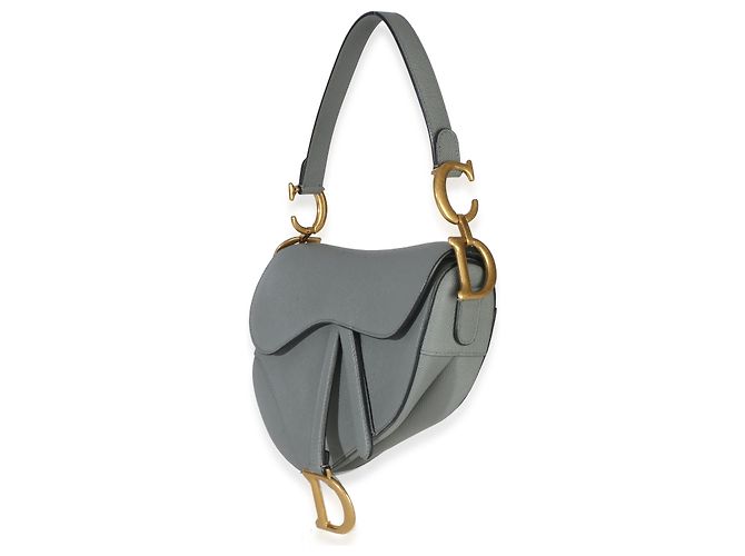 Borsa Saddle Media in vitello grana blu grigio Christian Dior Marrone - vista 3