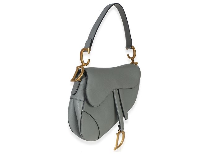 Borsa Saddle Media in vitello grana blu grigio Christian Dior Marrone - vista 4