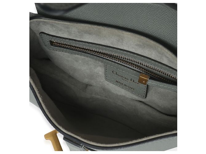Borsa Saddle Media in vitello grana blu grigio Christian Dior Marrone - vista 5