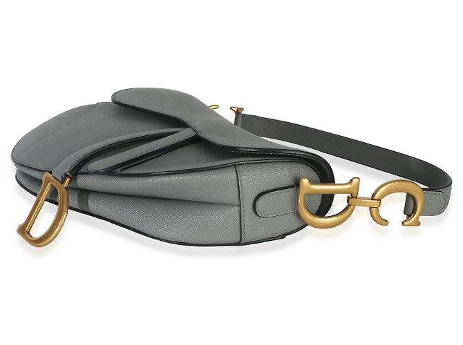 Borsa Saddle Media in vitello grana blu grigio Christian Dior Marrone - vista 6