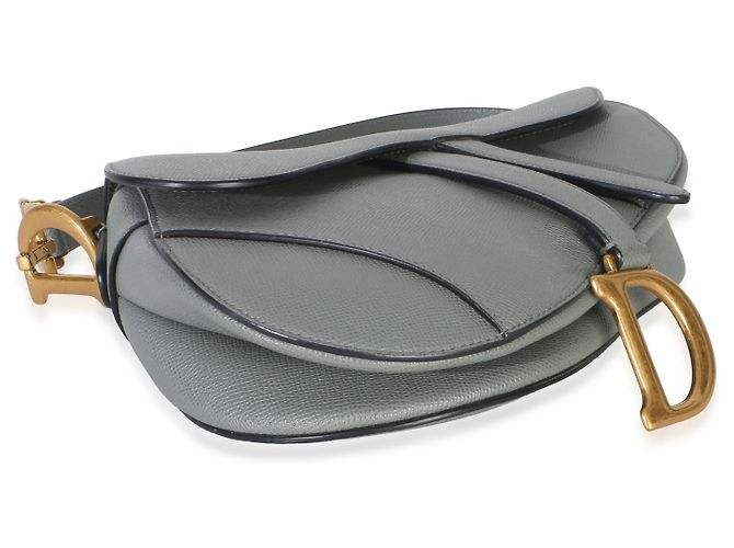 Borsa Saddle Media in vitello grana blu grigio Christian Dior Marrone - vista 7