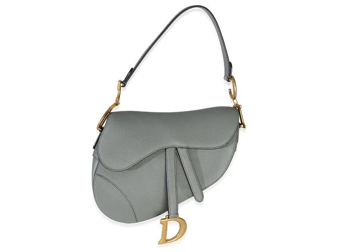 Borsa Saddle Media in vitello grana blu grigio Christian Dior Marrone - vista 8