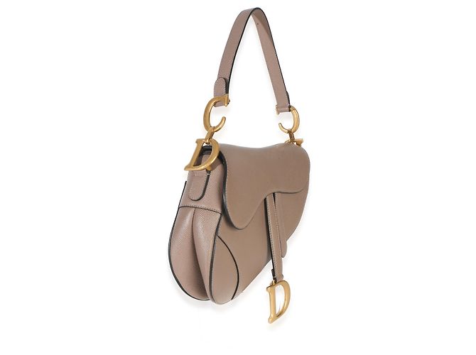 Bolsa Saddle Média em pele de bezerro grão Taupe Christian Dior Marrom - vista 4