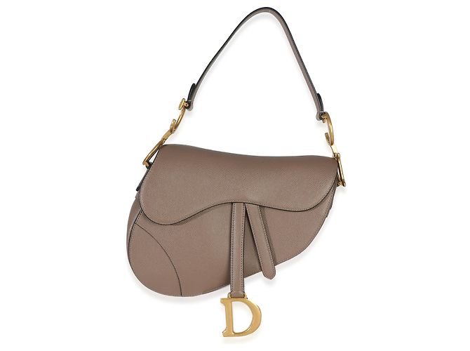 Bolsa Saddle Média em pele de bezerro grão Taupe Christian Dior Marrom - vista 8