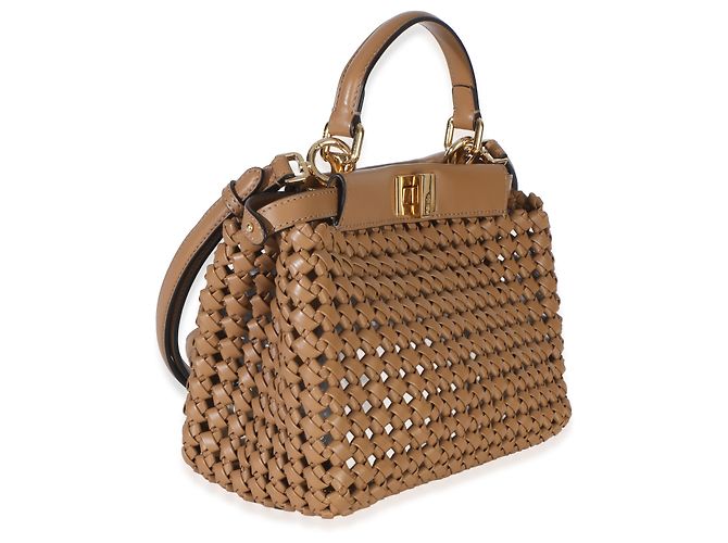 Fendi Cappuccino Mini Peekaboo Iconic Satchel aus geflochtenem Kalbsleder Beige - Ansicht 4