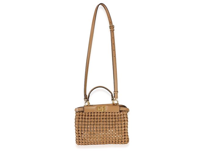 Fendi Cappuccino Mini Peekaboo Iconic Satchel aus geflochtenem Kalbsleder Beige - Ansicht 5