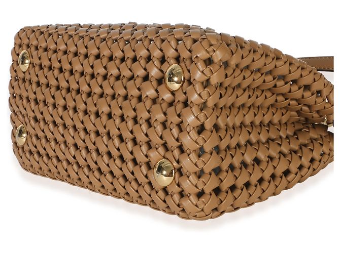 Fendi Cappuccino Mini Peekaboo Iconic Satchel aus geflochtenem Kalbsleder Beige - Ansicht 6