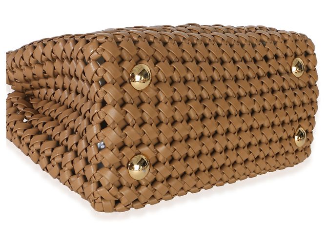 Fendi Cappuccino Mini Peekaboo Iconic Satchel aus geflochtenem Kalbsleder Beige - Ansicht 7