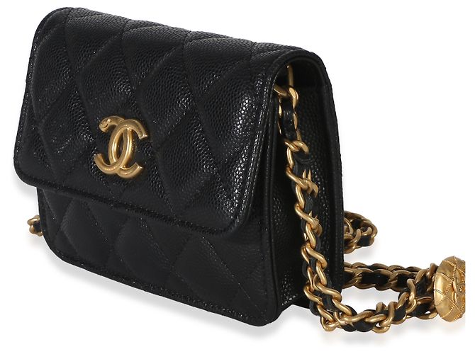 Gabrielle Portamonete Chanel Black Quilted Caviar Twist Your Buttons con catena Nero - vista 3