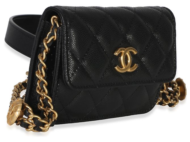 Gabrielle Portamonete Chanel Black Quilted Caviar Twist Your Buttons con catena Nero - vista 4