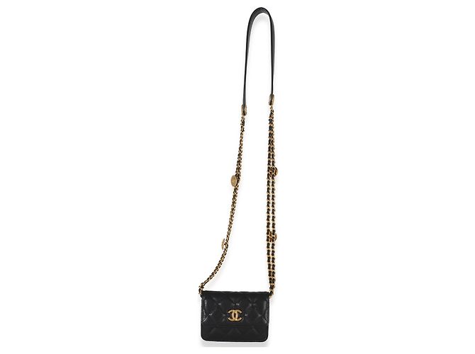 Gabrielle Portamonete Chanel Black Quilted Caviar Twist Your Buttons con catena Nero - vista 5