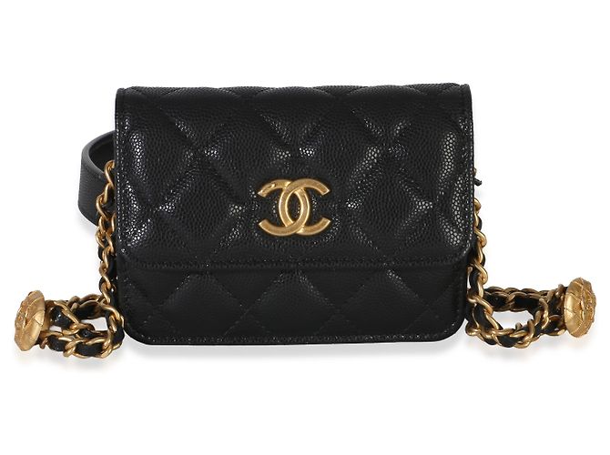 Gabrielle Portamonete Chanel Black Quilted Caviar Twist Your Buttons con catena Nero - vista 8