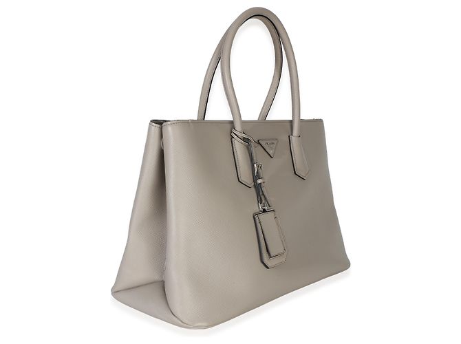 Prada Große Turnlock Twin Tote aus Saffiano-Leder in Hellgrau Braun - Ansicht 2