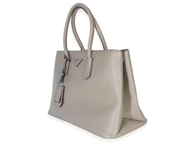 Prada Große Turnlock Twin Tote aus Saffiano-Leder in Hellgrau Braun - Ansicht 3