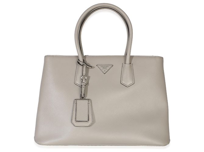Prada Große Turnlock Twin Tote aus Saffiano-Leder in Hellgrau Braun - Ansicht 7