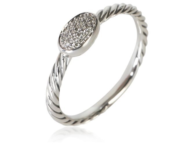 Anello stacking Cable in argento sterling e diamanti David Yurman - vista 2