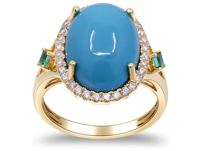 Autre Marque Anello in oro giallo, turchese e diamanti - vista 3