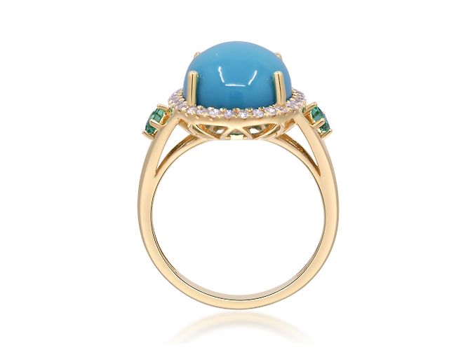 Autre Marque Anello in oro giallo, turchese e diamanti - vista 4