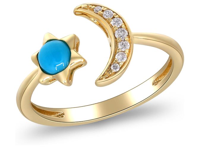 Autre Marque Anello a mezzaluna in oro giallo, turchese e diamanti - vista 2