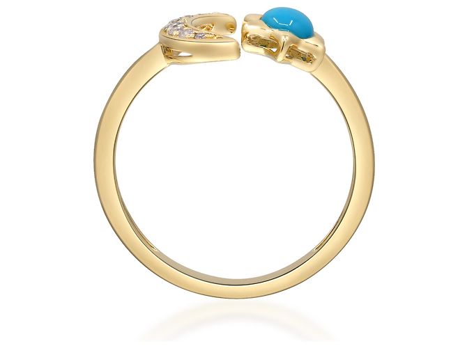 Autre Marque Anello a mezzaluna in oro giallo, turchese e diamanti - vista 3