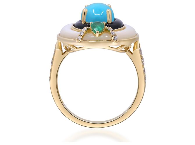 Autre Marque Anello cocktail in oro giallo, turchese e diamanti - vista 2