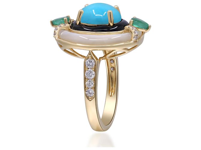Autre Marque Anello cocktail in oro giallo, turchese e diamanti - vista 3