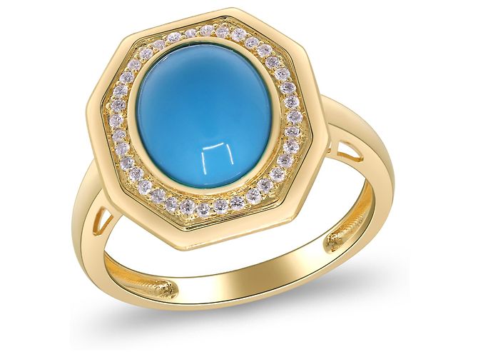 Autre Marque Anello cocktail in oro giallo, turchese e diamanti - vista 2