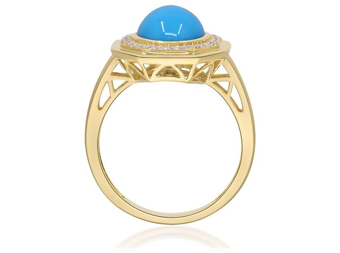 Autre Marque Anello cocktail in oro giallo, turchese e diamanti - vista 3