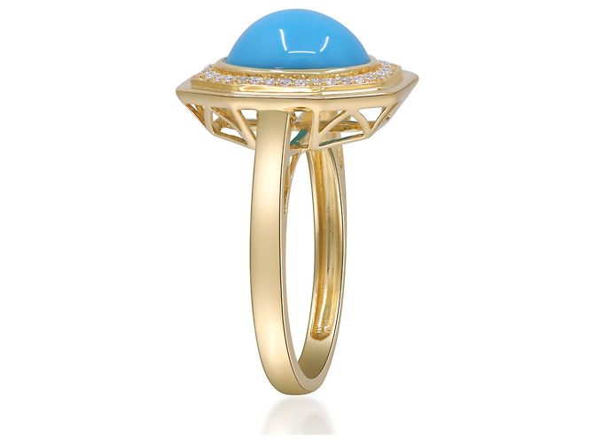 Autre Marque Anello cocktail in oro giallo, turchese e diamanti - vista 4