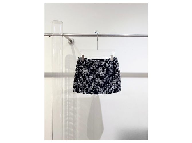 Falda Miu Miu de lana azul marino con estampado de espiga Multicolor - vista 2