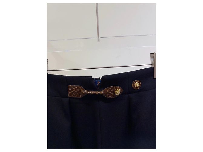 Louis Vuitton Hose Navy Wolle Hoher Bund Monogramm Mehrfarben - Ansicht 3